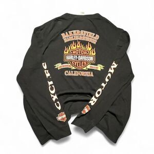 Harley Davidson Black Long Sleeve Flame Graphic Sleeve Hits Shirt Sz XXL fits XL